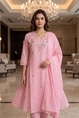 Roseate Meadow Embroidered Pure Cotton Kurta Set