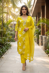 Vibrant Floral Yellow Kurta Set