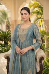 Regal Tissue Silk Sharara Set with Gold Zari Embroidery