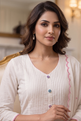 Pinstripe & Floral Cotton-Linen Anarkali Kurta Palazzo Set