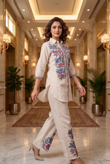 Floral Symphony Jute Linen Co-Ord Set
