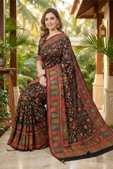 Midnight Kashmiri Kani Print Soft Silk Saree