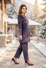 Royal Purple Velvet Embroidered Co-ord Set