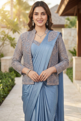 Ethereal Satin Pre-Stitched Saree with Embellished Jacket