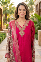 Radiant Chinon Suit Set with Floral Zari Dupatta