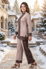 Beige & Brown Geometric Woven Woolen Co-ord Set