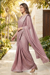 ]Mist Shimmer Pre-Stitched Saree with Embellished Blouse