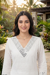 Pristine Radiance White Mirror Work & Chikankari Kurta Set